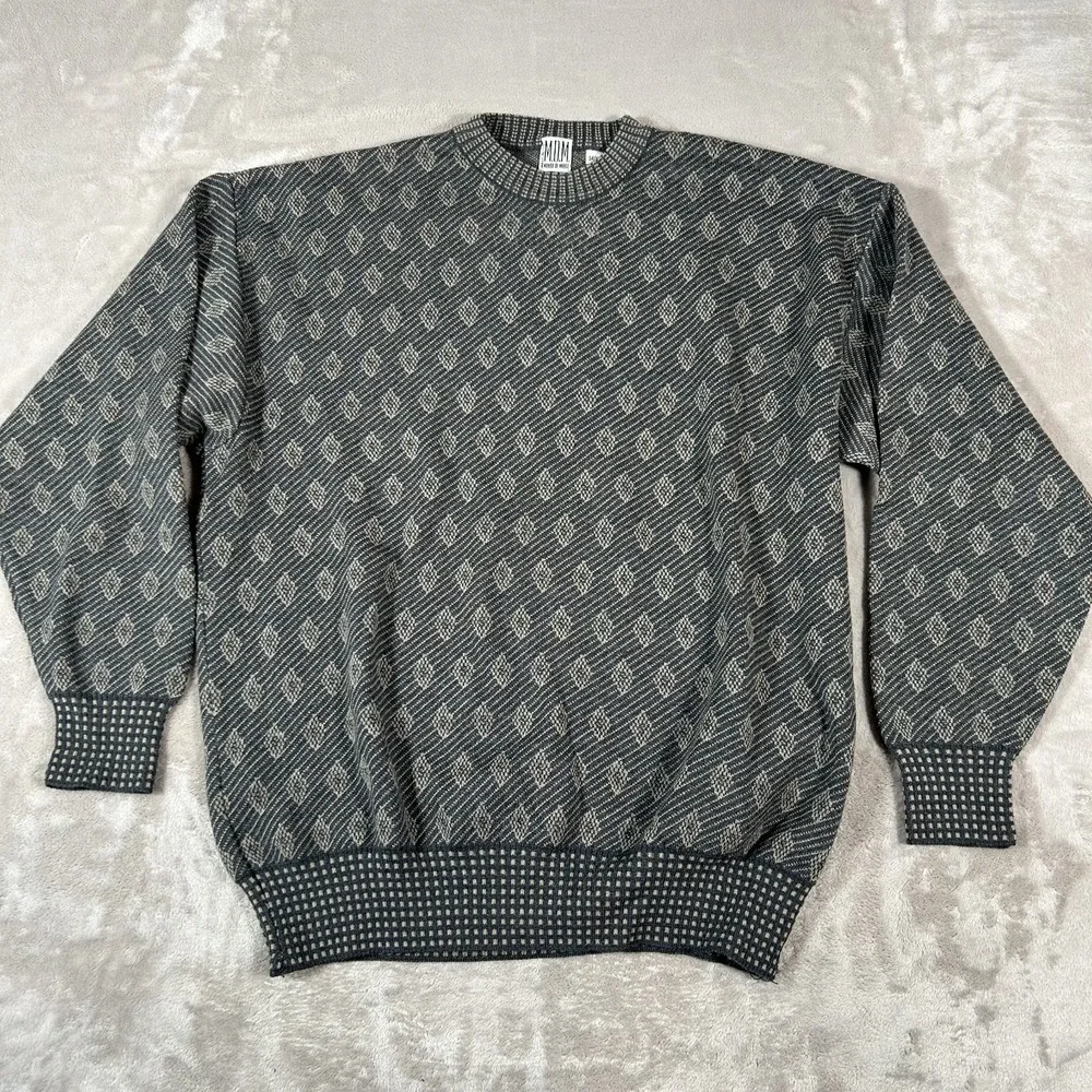 VTG Mondo Di Marco Sweater Mens 54 XL Geometric Wool Made in Italy Coogi Style